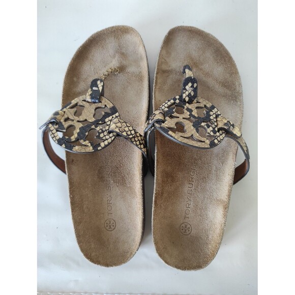 Authentic Tory Burch Miller Cloud Pale Desert Snake Print Sandals Size 9 - Picture 1 of 9